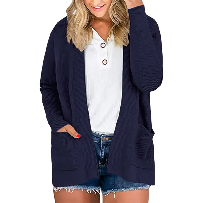Autumn Winter Women Solid Color Long Sleeve Loose Knitted Sweater Coats